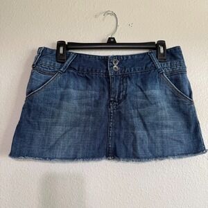Roxy Mini Skirt Women's Junior‎ Size 5 Medium Wash Denim Mid-Rise Frayed Hem